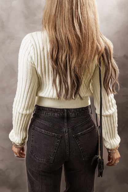 Cable Knit Cropped Sweater | White