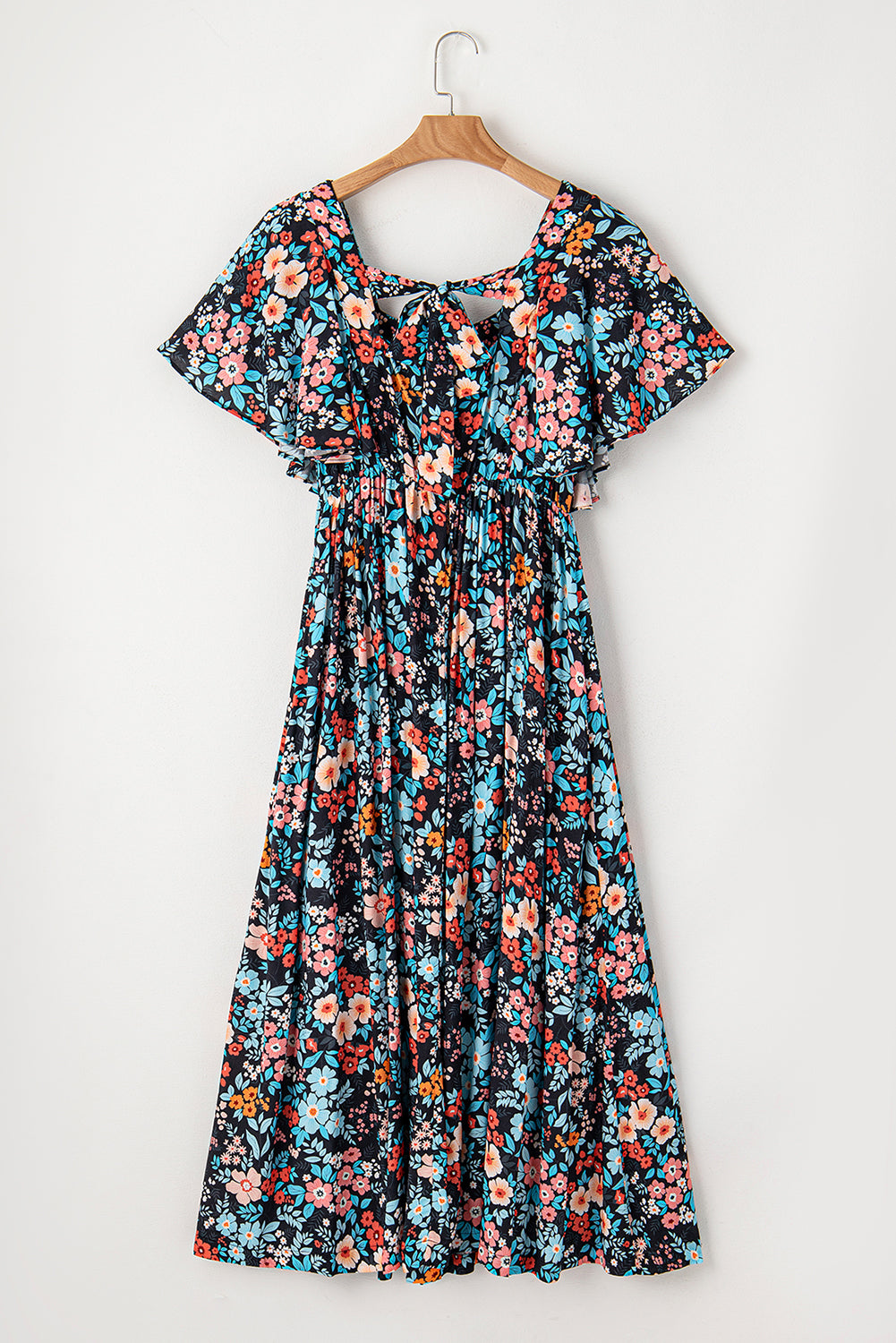 Floral Knotted Back Square Neck Maxi Dress | Sky Blue