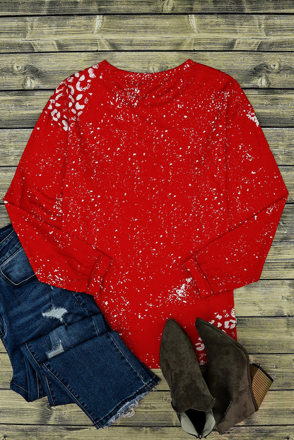 Fiery  Retro Bleached Leopard Spot Pullover | Red