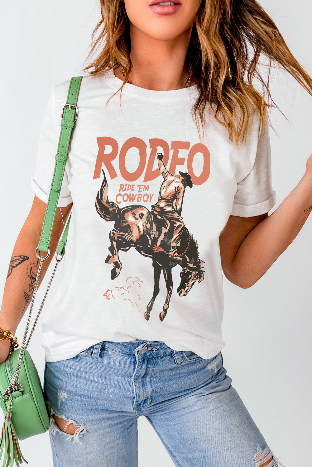 Rodeo Cowboy Graphic Crewneck T Shirt | White