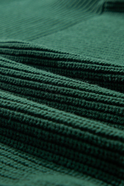 Textured Knit Crewneck Lantern Sleeve Sweater | Blackish Green