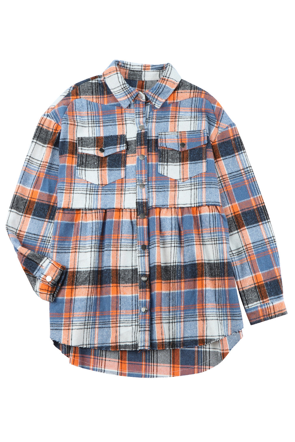 Plaid Button Down Ruffled Shirt Jacket | Multicolour