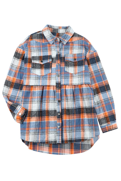 Plaid Button Down Ruffled Shirt Jacket | Multicolour