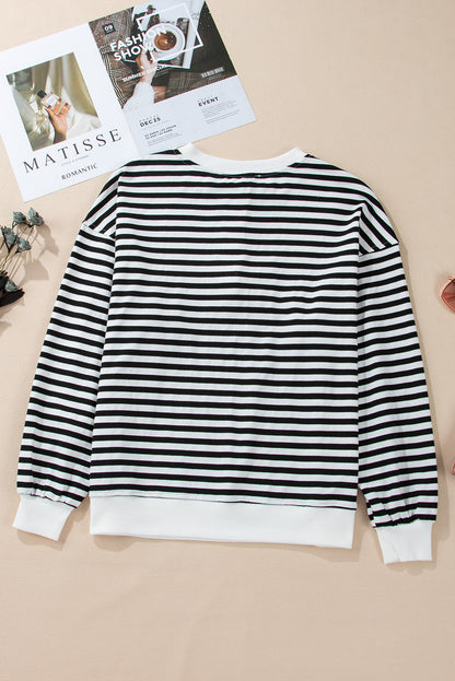 Colour Block Buttoned Crew Neck Oversized Sweatshirt | White Stripe