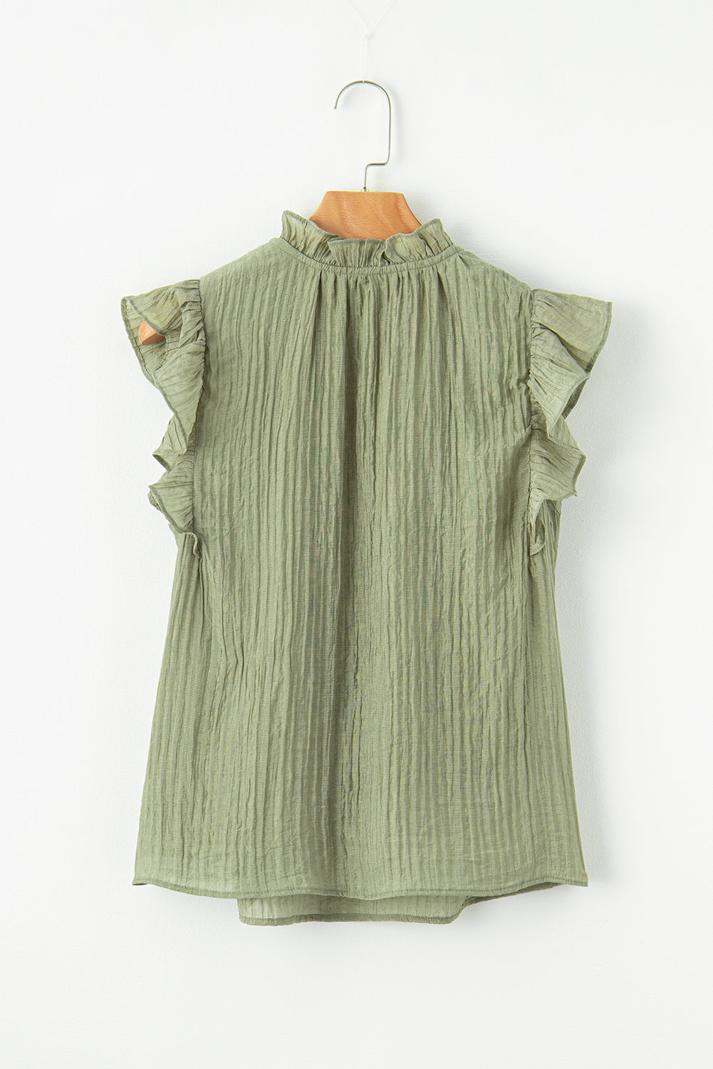 V Neck Flutter Sleeve Textured Blouse | Meadow Mist Green