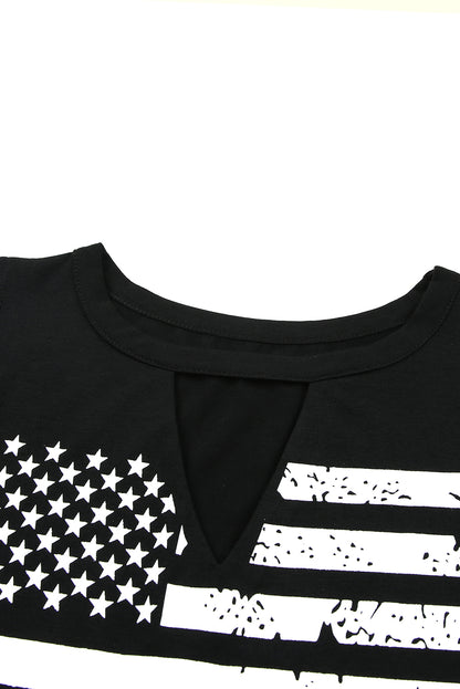 Cutout American Flag Print Tank Top | Black