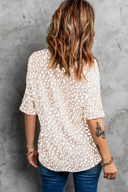 Animal Print V-Neck Rolled Sleeve Tunic Top | Apricot