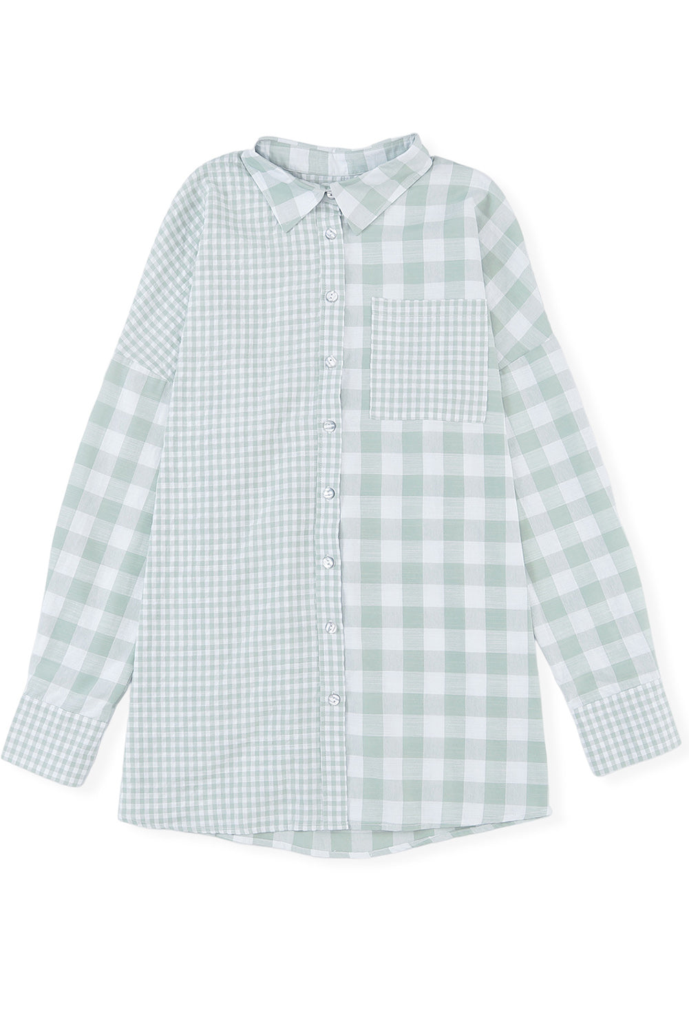 Mix Checked Patchwork Long Sleeve Shirt | Green