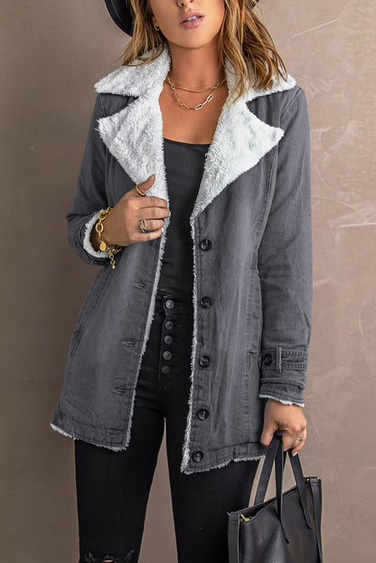 Lapel Collar Button Fleece Jacket | Gray