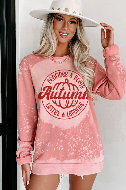 Tie Dye Autumn Pumpkin Graphic Drop Shoulder Sweatshirt | Pink