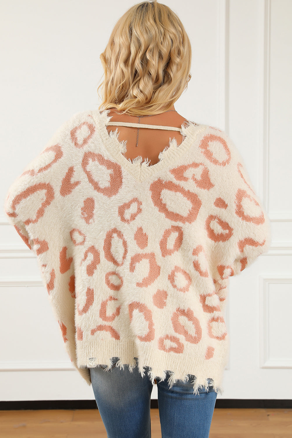 Animal Print Distressed Trim Fuzzy Sweater | Leopard