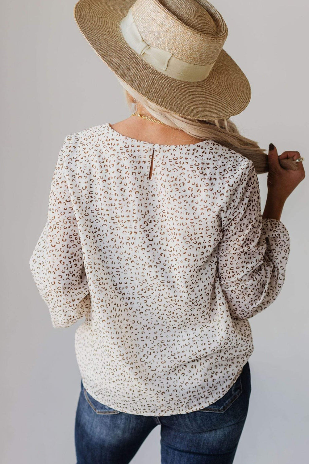 Crew Neck Long Sleeve Blouse | Leopard