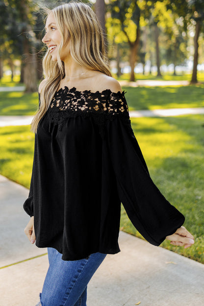 Blooming Lace Off The Shoulder Top | Black