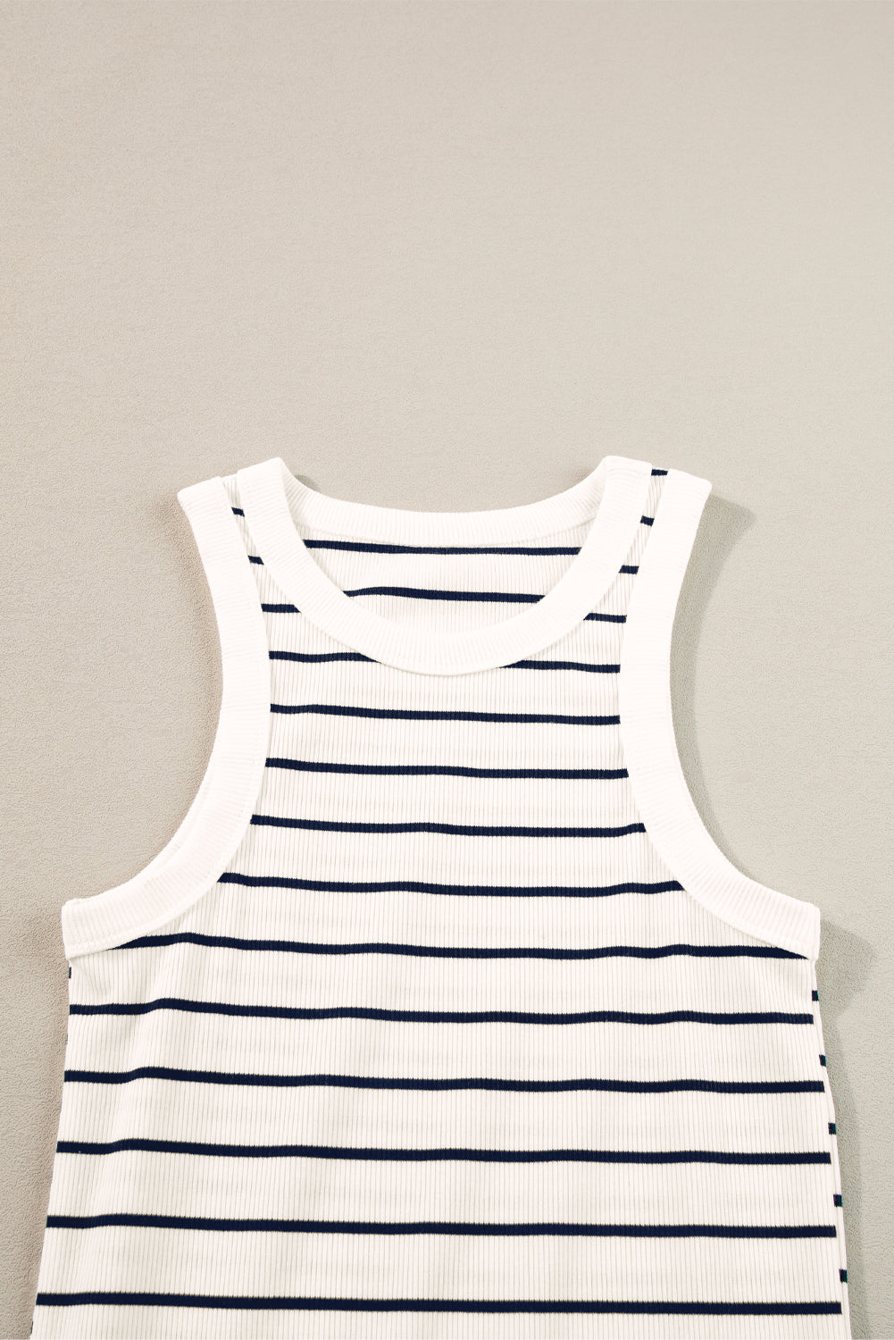 Ribbed Knit Tank Mini Dress | White Stripe