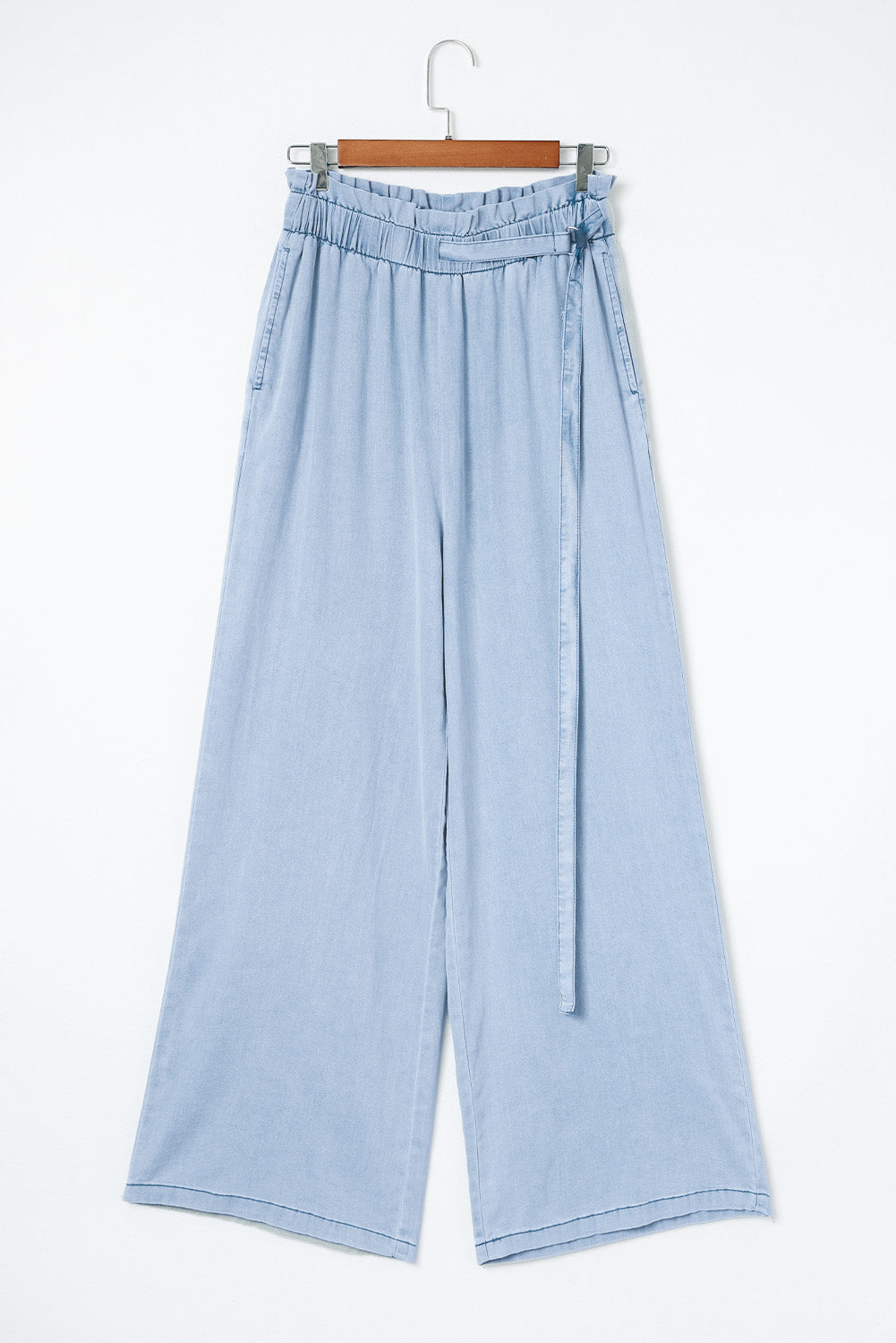 High Waist Pocketed Wide Leg Tencel Jeans | Sky Blue