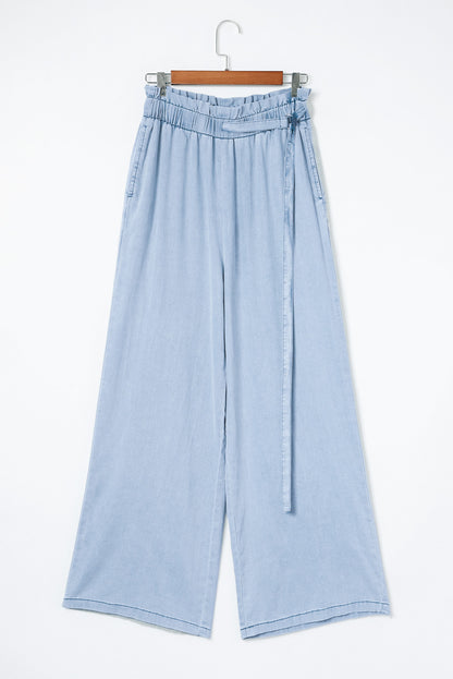 High Waist Pocketed Wide Leg Tencel Jeans | Sky Blue