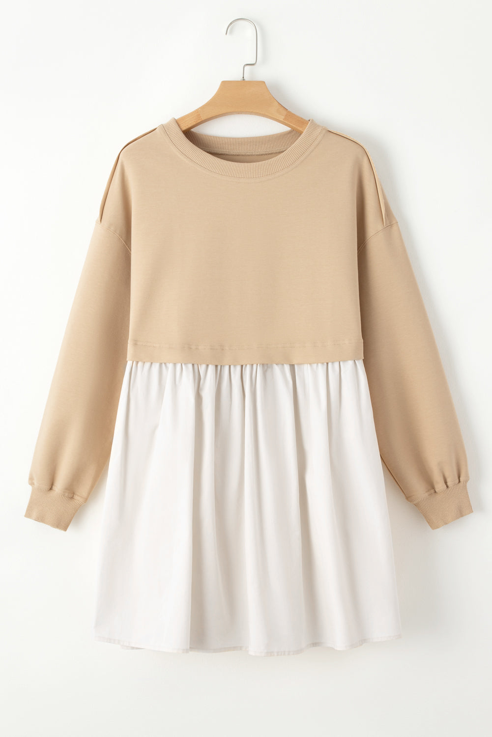 Sweatshirt Poplin Mini Dress | Pale Khaki