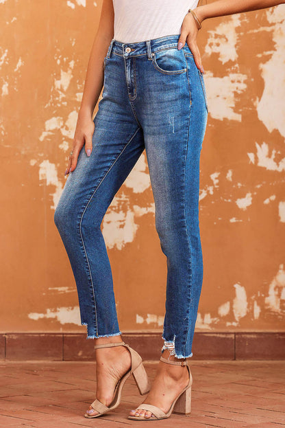 Raw Hem Ankle-Length Skinny Jeans | Blue