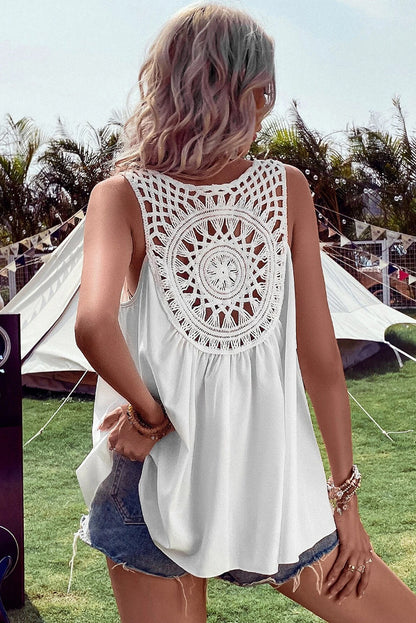 Bohemian Crochet Patchwork Sleeveless Tunic | White