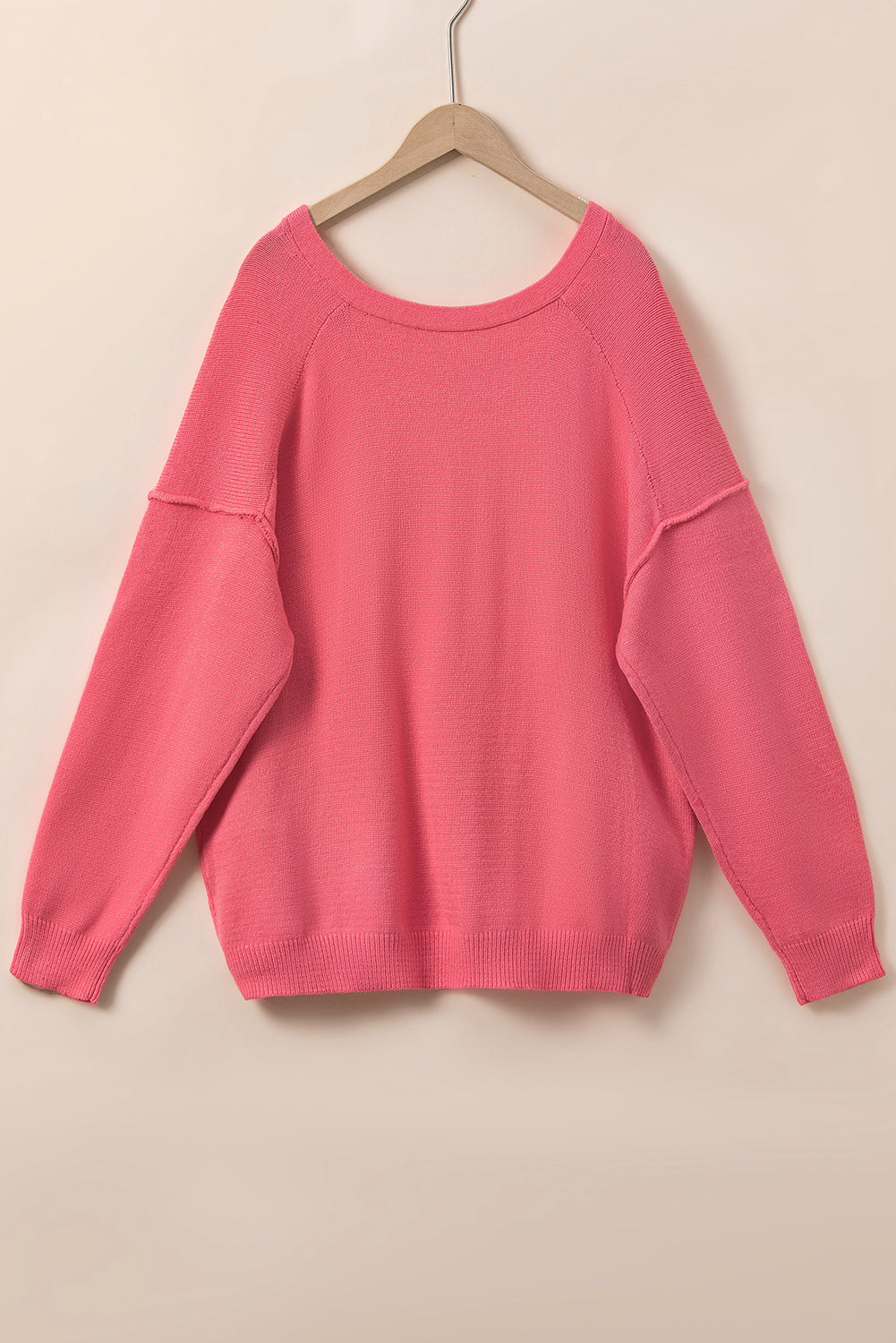 Plus Size Drop Shoulder V Neck Sweater | Pink