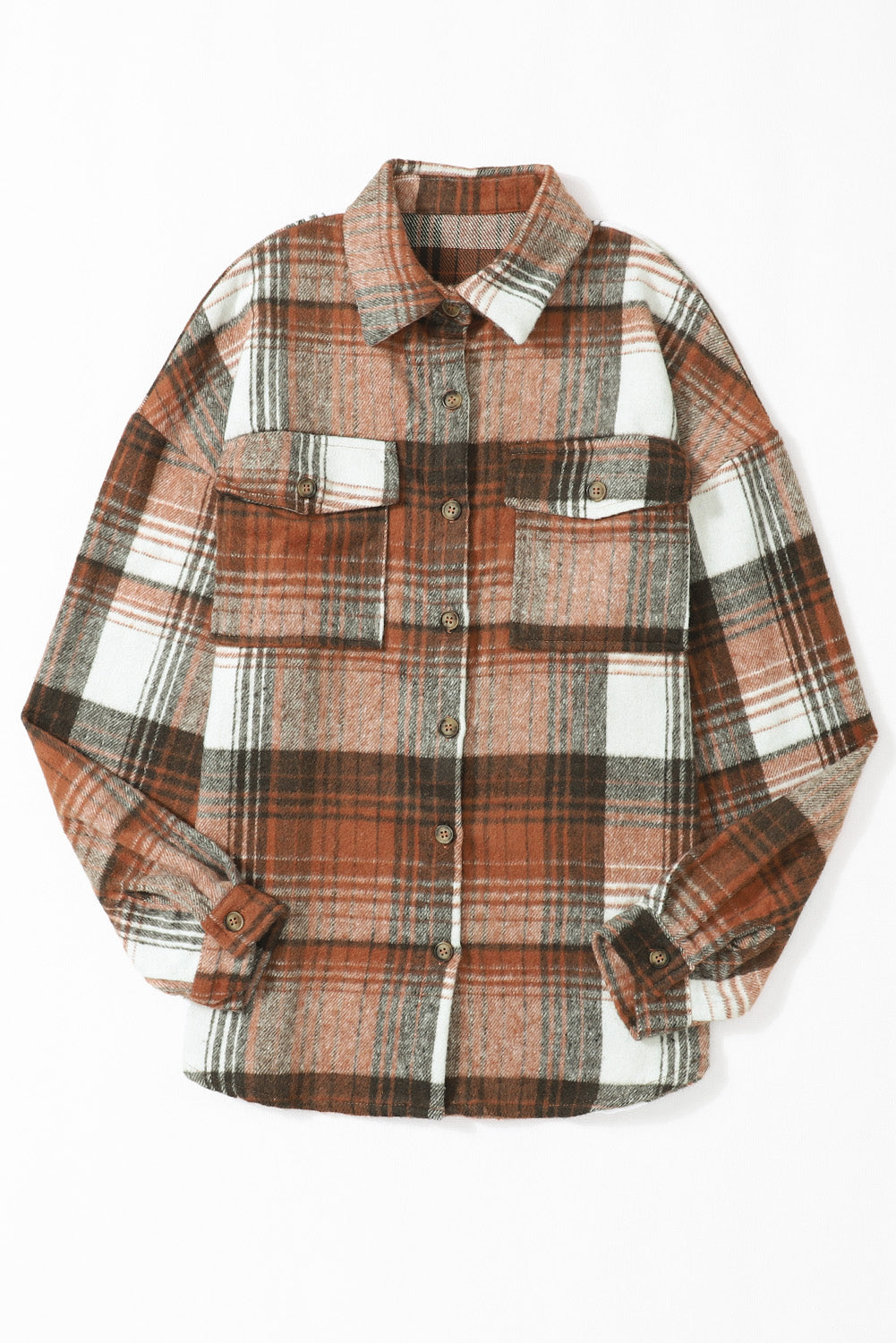 Brown Plaid Flap Pockets Shacket | Gold Flame