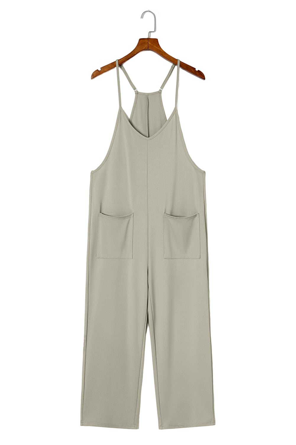 Pocketed Adjustable Spaghetti Strap Straight Leg Jumpsuit | Green