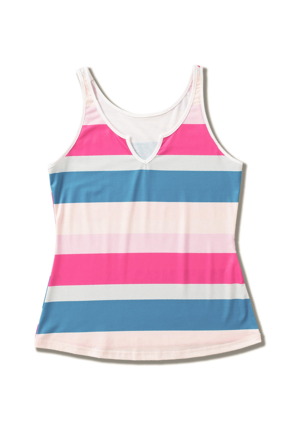 Striped Colour Block Notched Neck Tank Top | Rose