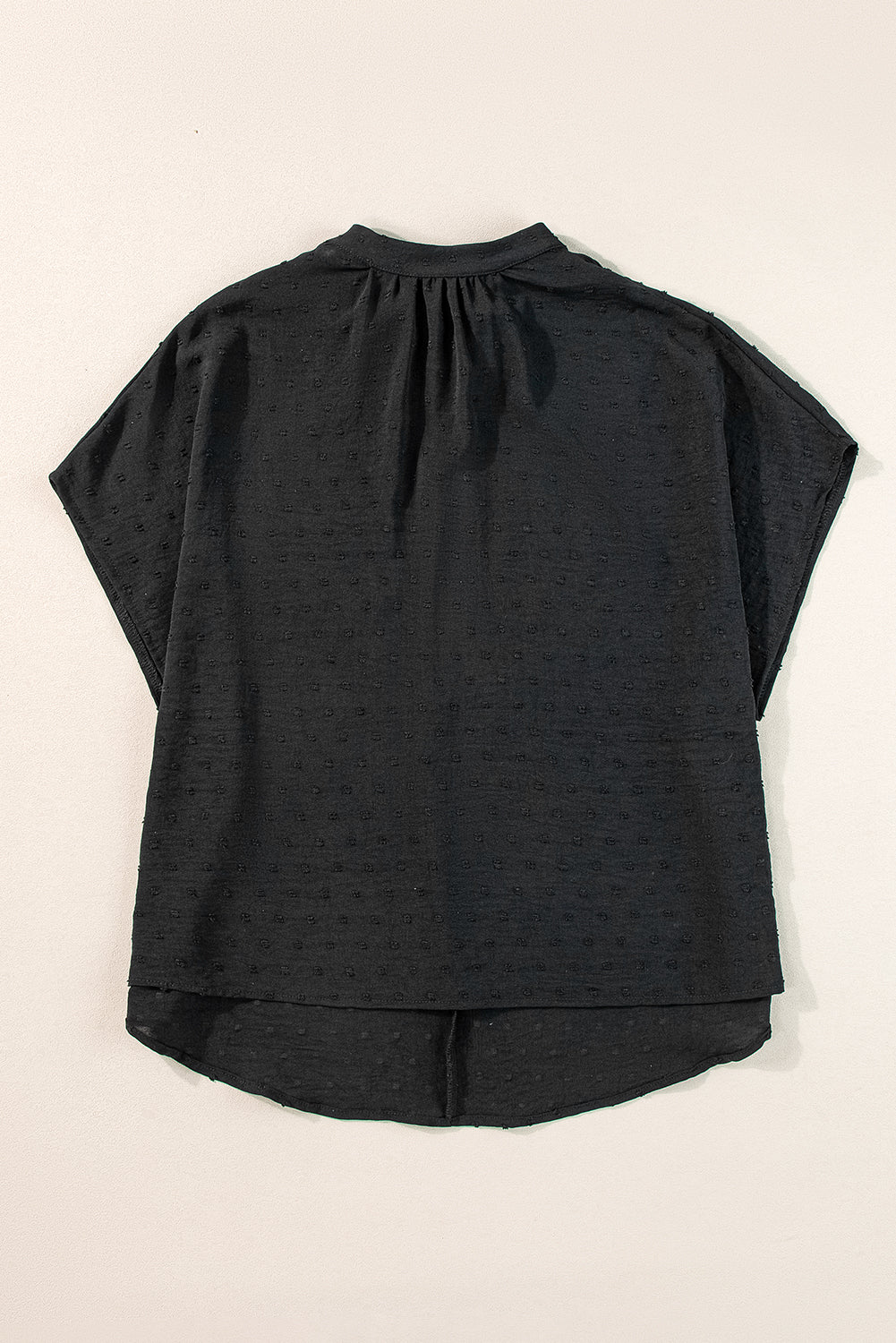 Swiss Dot Mock Neck Batwing Sleeve Blouse | Black