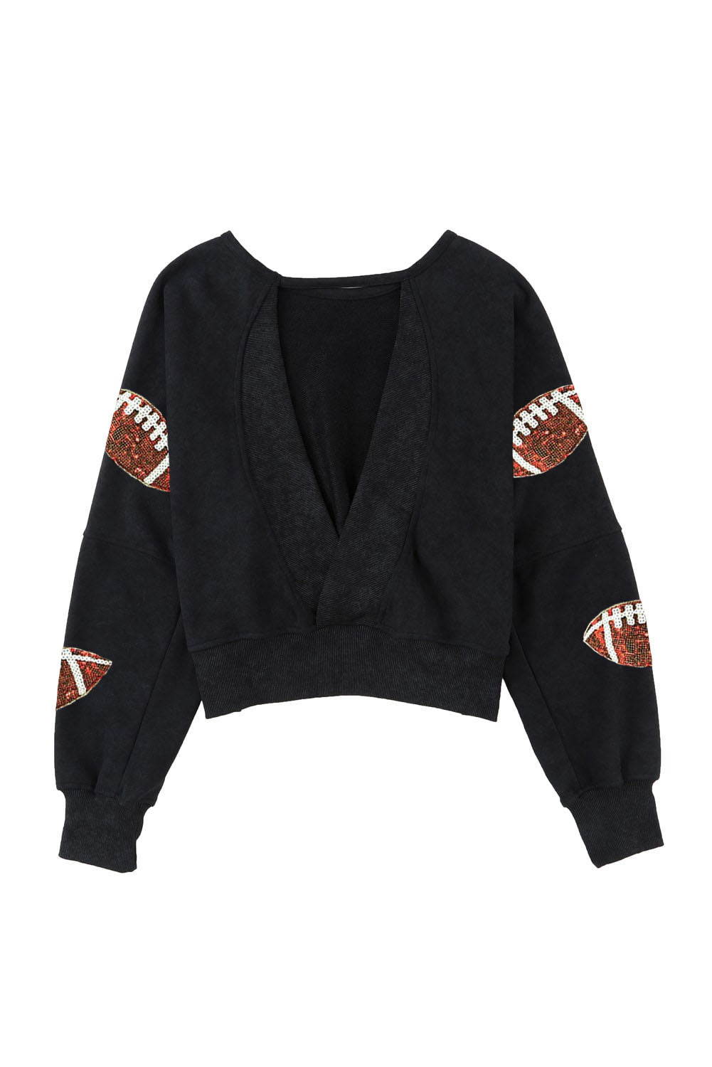 Sequined Rugby Football Graphic Open Back Sweatshirt | Black