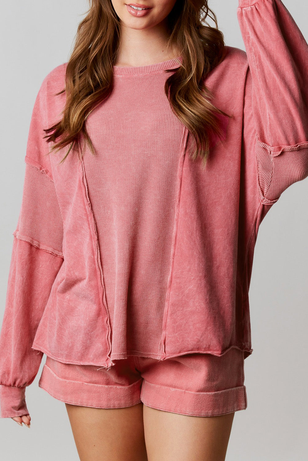 Mineral Wash Patchwork Exposed Seam Sweatshirt | Rose