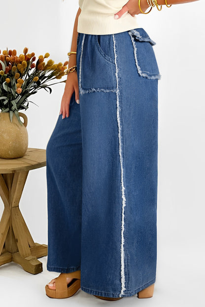 Washed Denim Chambray Loose Plus Size Pants | Sail Blue