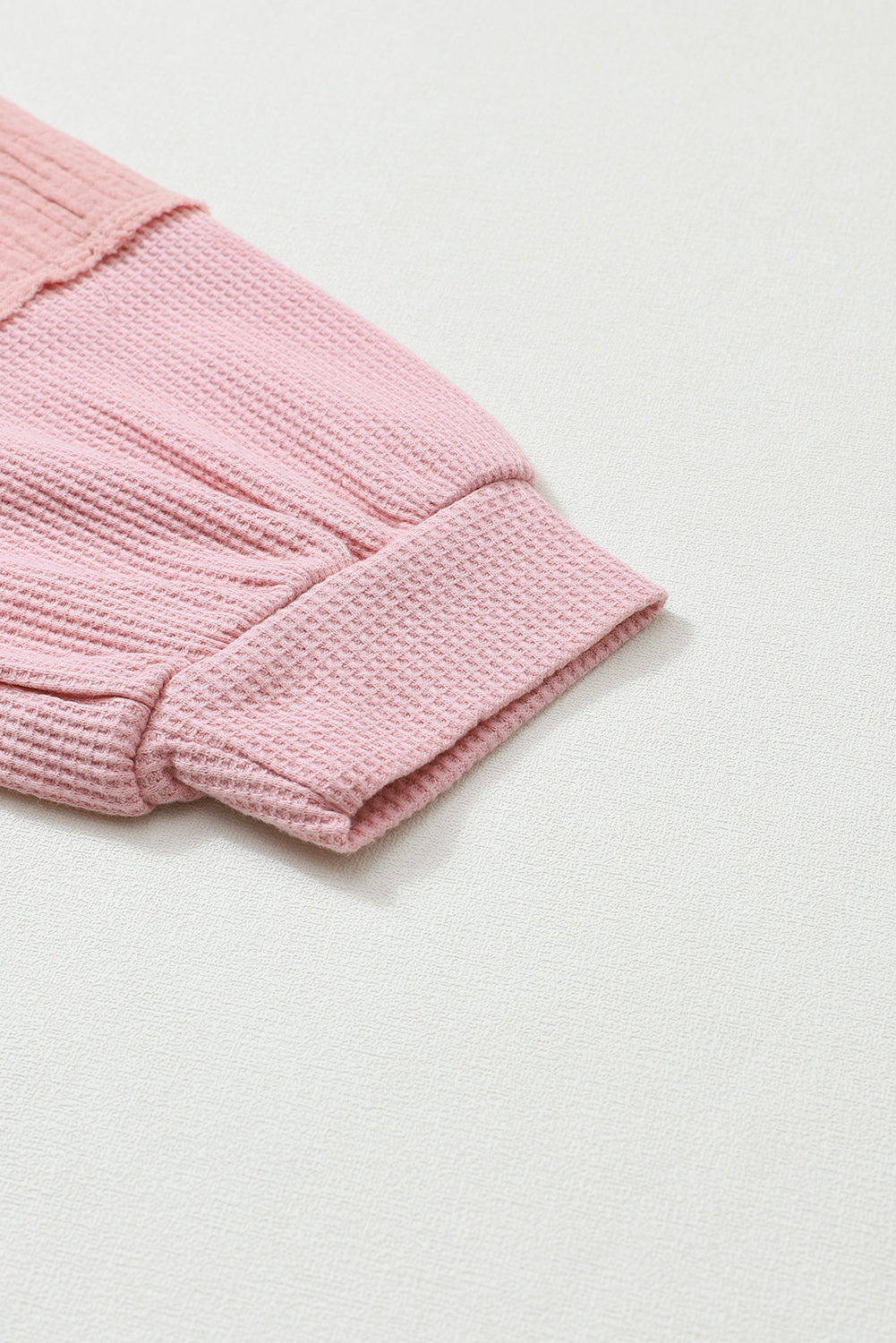 Exposed Seam Patchwork Bubble Sleeve Waffle Knit Top | Pink