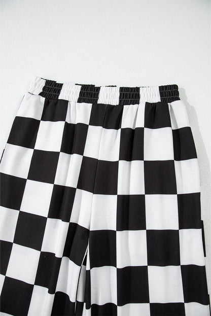 Checkerboard Elastic Waist Pocketed Joggers | Black