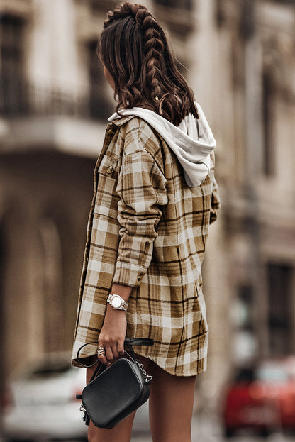 Plaid Shirt Hooded Jacket | Khaki