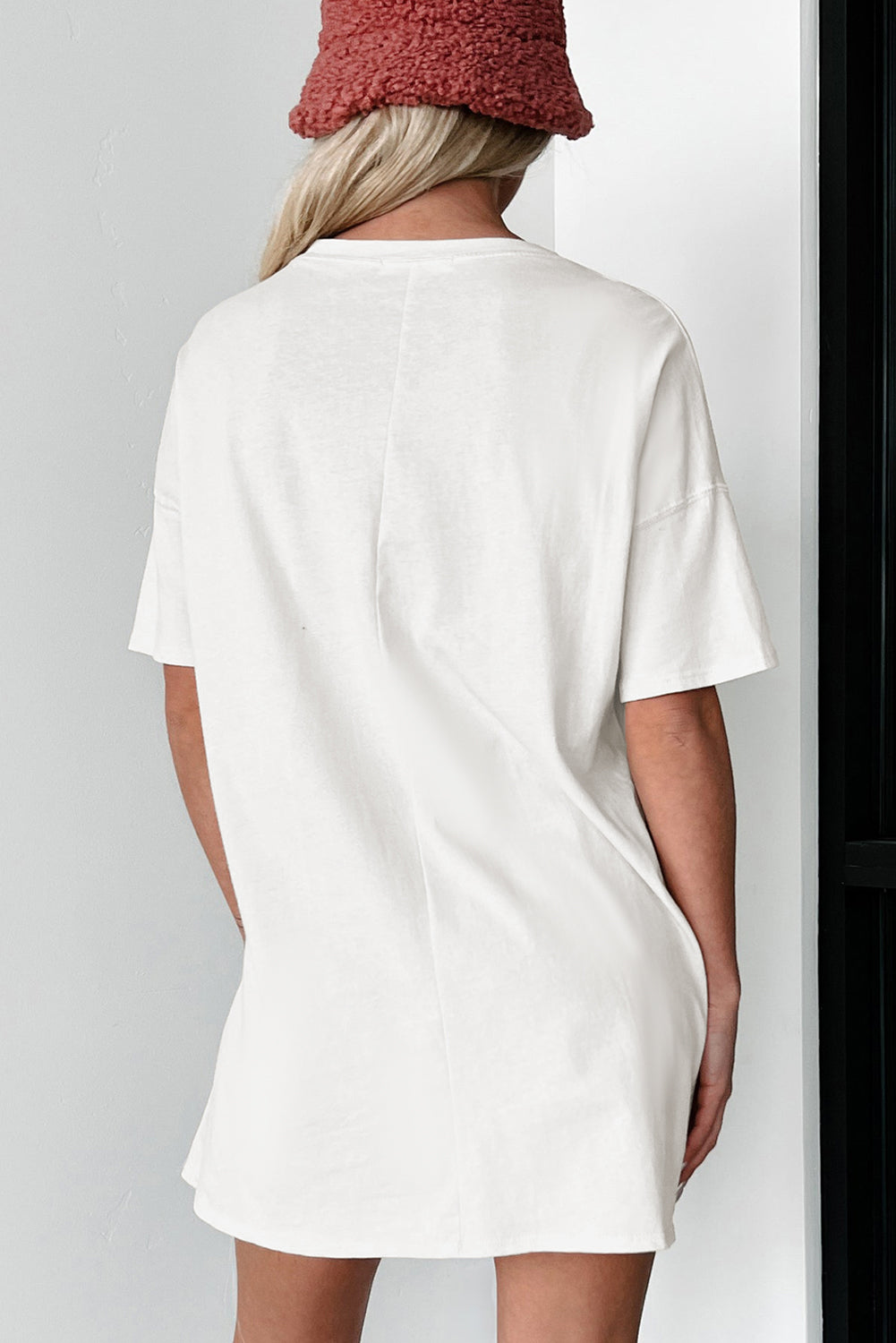 Solid Colour Round Neck Basic Tunic T Shirt | White