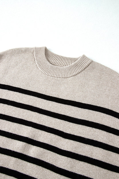 Boxy Knitted Round Neck Sweater Tank | Apricot Stripe