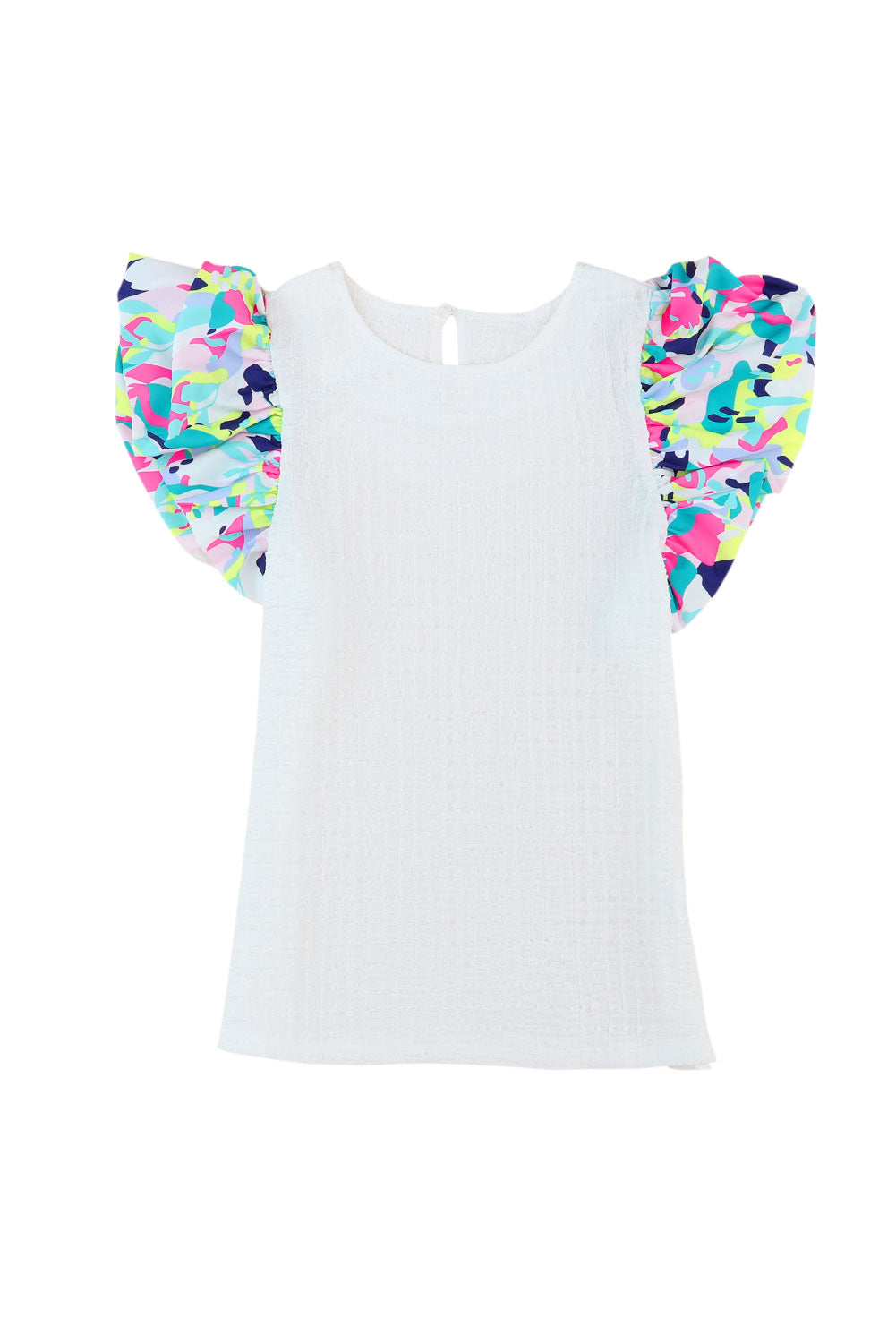 Voluminous Printed Puff Sleeve Textured Top | White