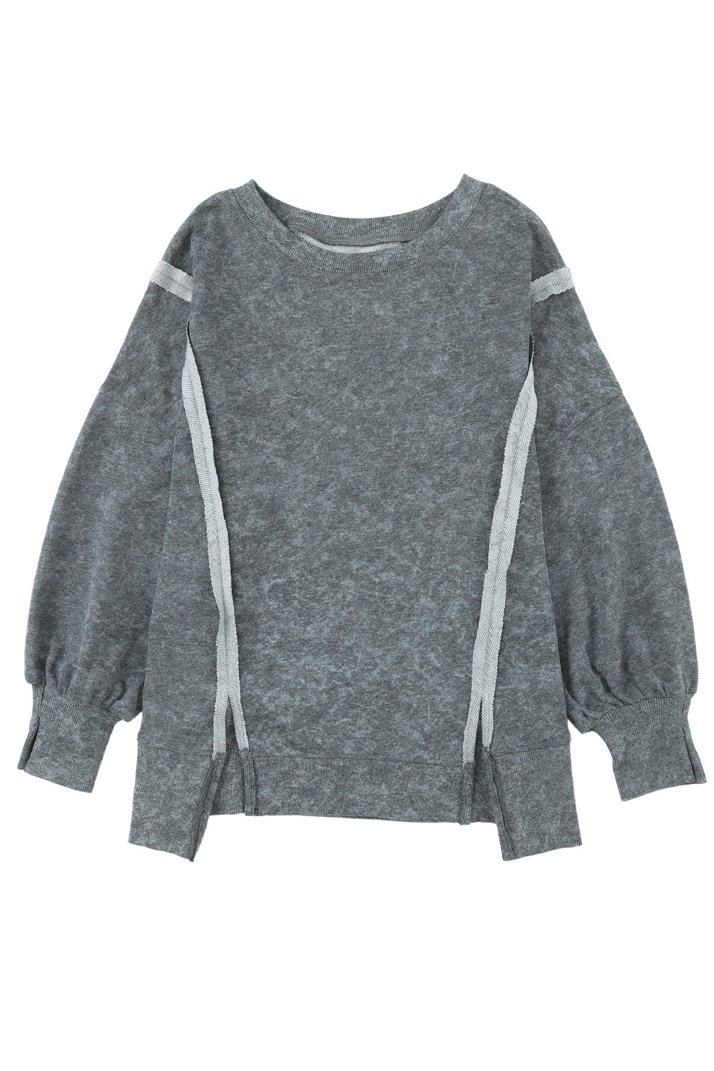 Acid Wash Relaxed Fit Seamed Pullover Sweatshirt With Slits | Gray