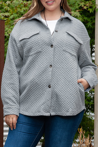 Plus Size Quilted Pattern Shacket | Gray