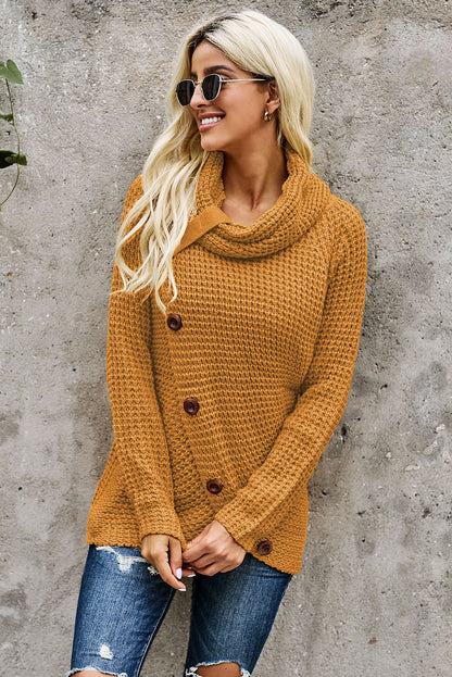 Mustard Buttoned Wrap Turtleneck Sweater | Yellow