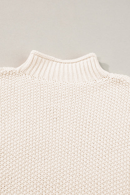 High Neck Bat Short Sleeve Sweater | Beige