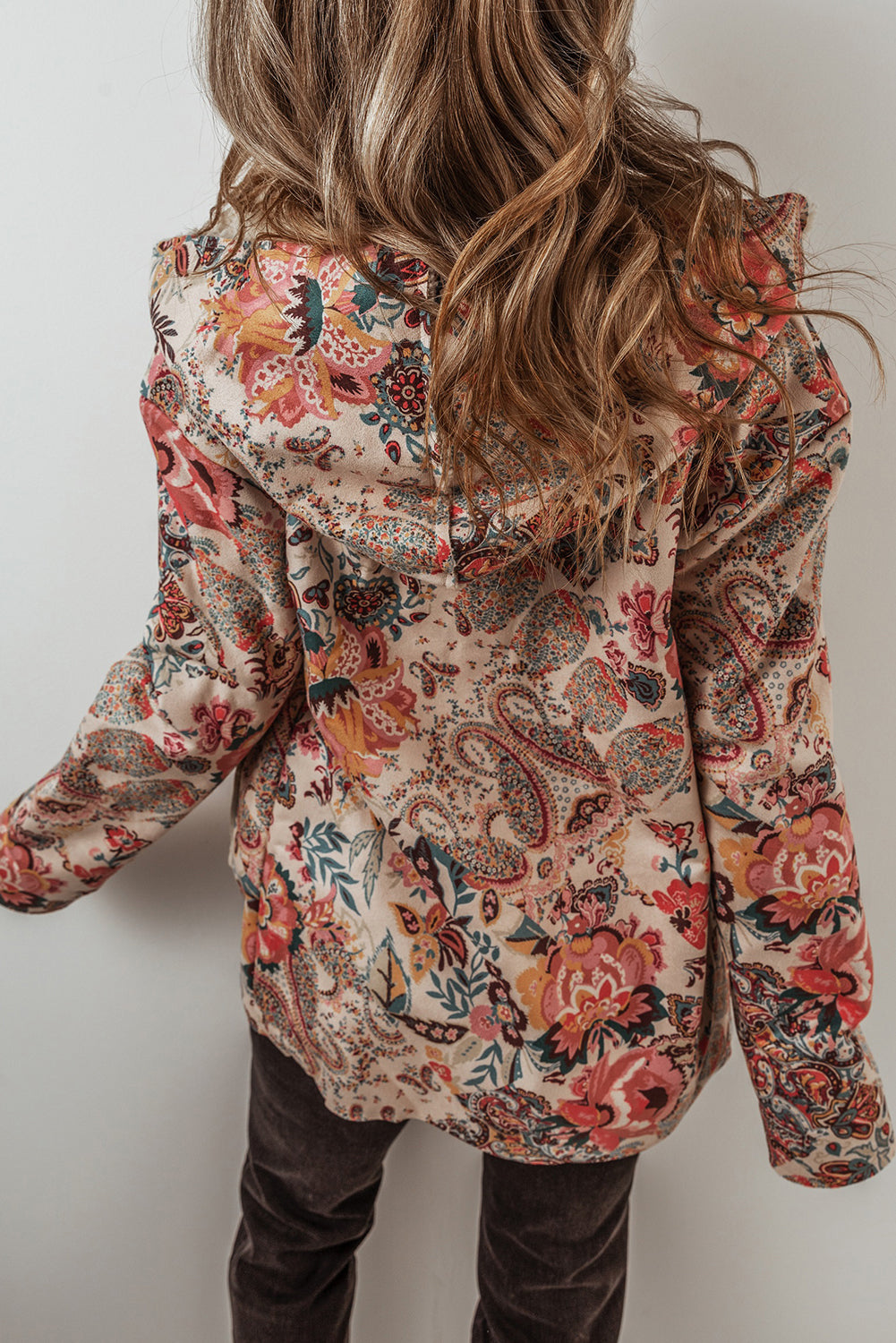 Vintage Paisley Floral Printed Sherpa Lined Hooded Jacket | Beige