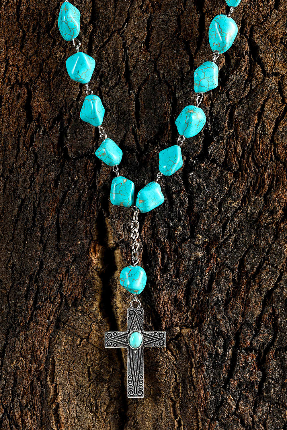 Turquoise Cross Pendant Necklace | Peacock Blue