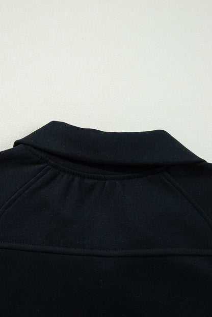 Quarter Zip Stand Neck Kangaroo Pocket Sweatshirt | Black