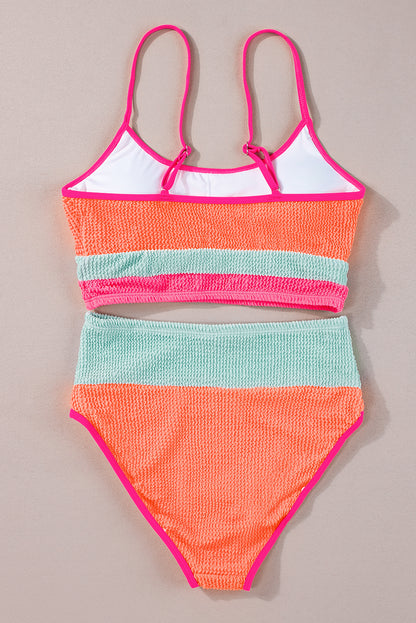 Colour Block High Waisted Sexy Bikini Set | Grapefruit Orange