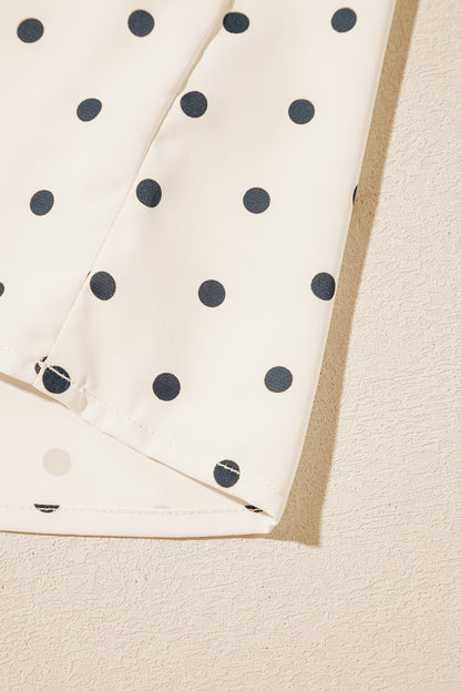 Polka Dot Print Frilled Collar Lantern Sleeve Blouse | Apricot