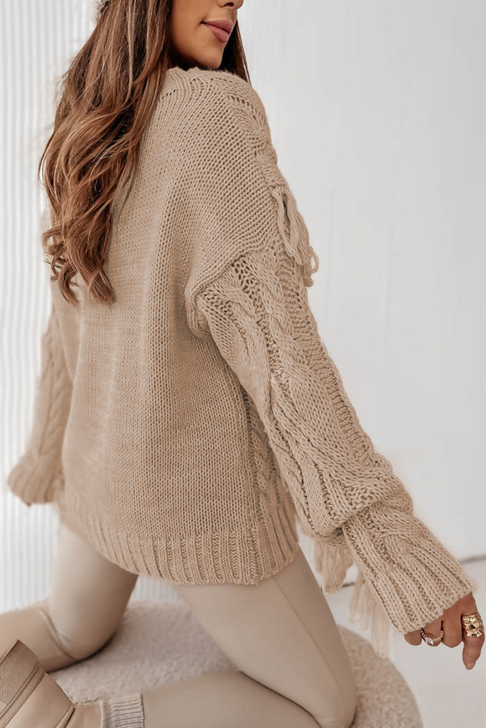 Tasseled Braided Knit Sweater | Parchment