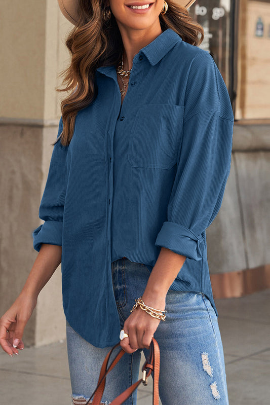 Blue Corduroy Button Pocket Shirt