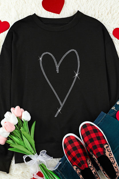 Rhinestone Heart Pattern Valentines Fashion Sweatshirt | Black