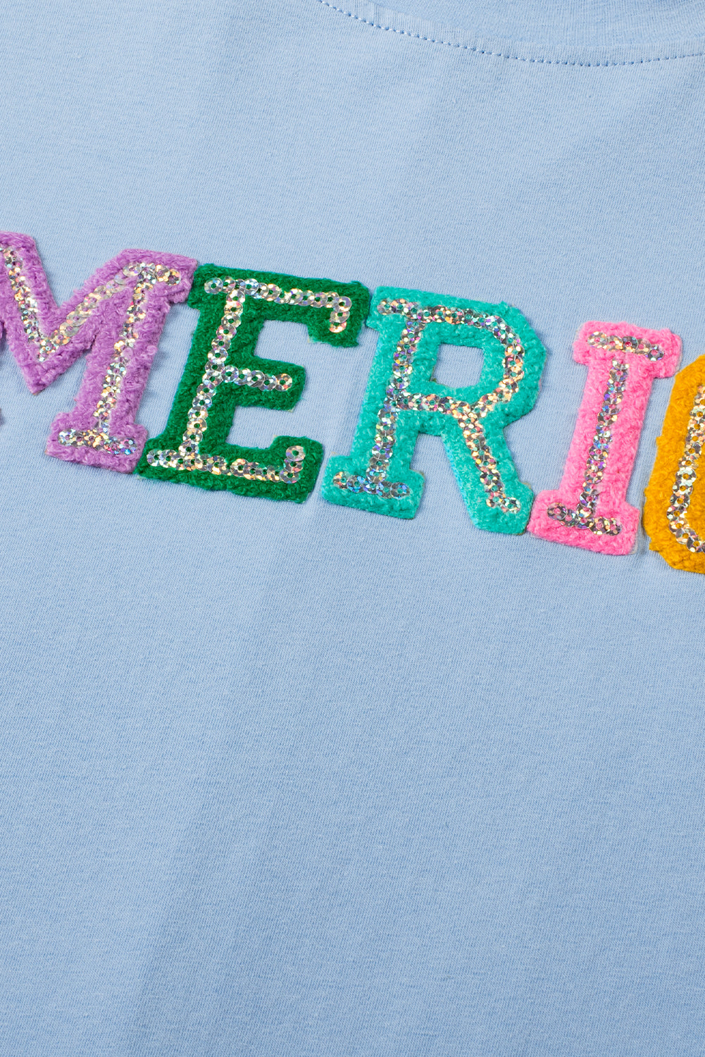 Sparkle America Pastel Embroidered Graphic T-Shirt | Mist Blue